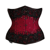 Red Satin Black Sequins Burlesque Costume Waist Training Underbust Corset Bustier Top